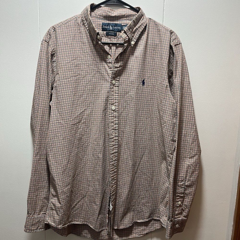 Ralph Lauren 120s 2 Ply Shirt Men's Size Large Gingham Check Long Sleeve